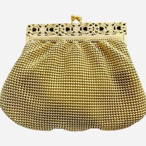 New Whiting & Davis Gold Mesh Filigree Frame Chain Bag Hollywood Glam Clutch